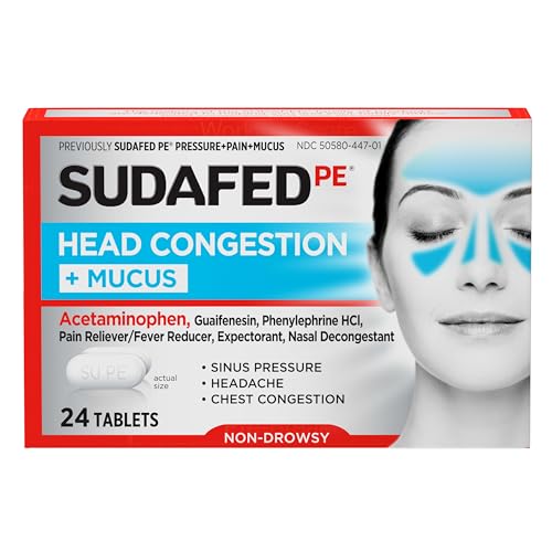 Sudafed PE Head Congestion + Mucus Relief Tablets for Sinus Pressure, Congestion, & Headache,...