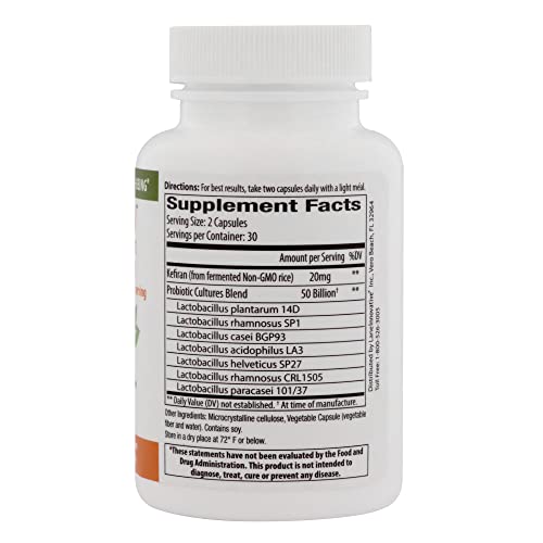 Lane Innovative - Kefiran, Kefir Nutrient + 50 Billion Active Probiotic Cultures, Supports Optimal Digestive Health (60 Veggie Caps) | 2-Pack