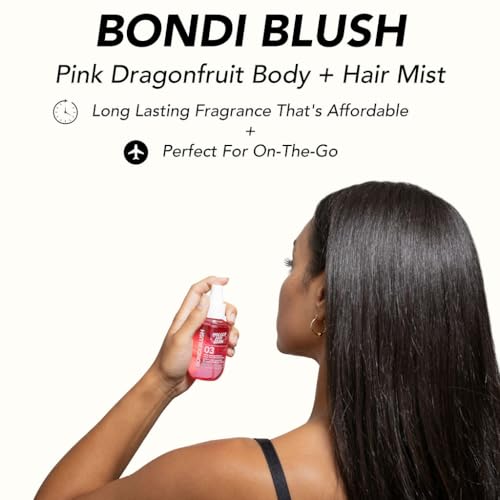 Image of Holler And Glow Bondi Blush Pink Dragonfruit Body & Hair Mist, Body Spray For Women, Hair Perfume For Women, Jasmine, Amber Scented, Floral & Tropical, Travel Sized, 3.38 Fl Oz