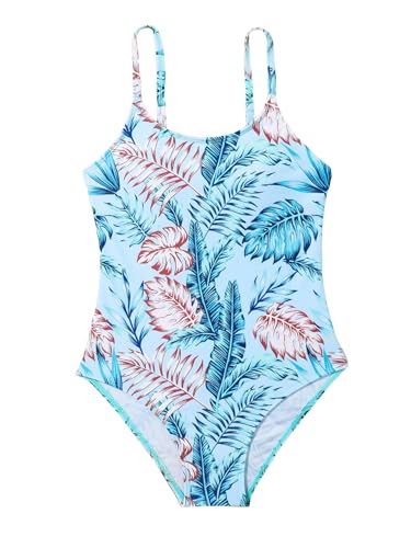 Image of WDIRARA Girl's Tropical Print Spaghetti Strap One Piece Swimsuit Bathing Suit Swimwear