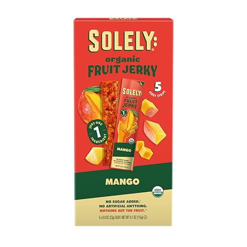 Solely - Organic Mango Fruit Jerky - 5 Individually Wrapped Fruit Strips - Fruit Leather Made from Dried Fruits - Healthy Snacks, Vegan - 0.8oz (23g)