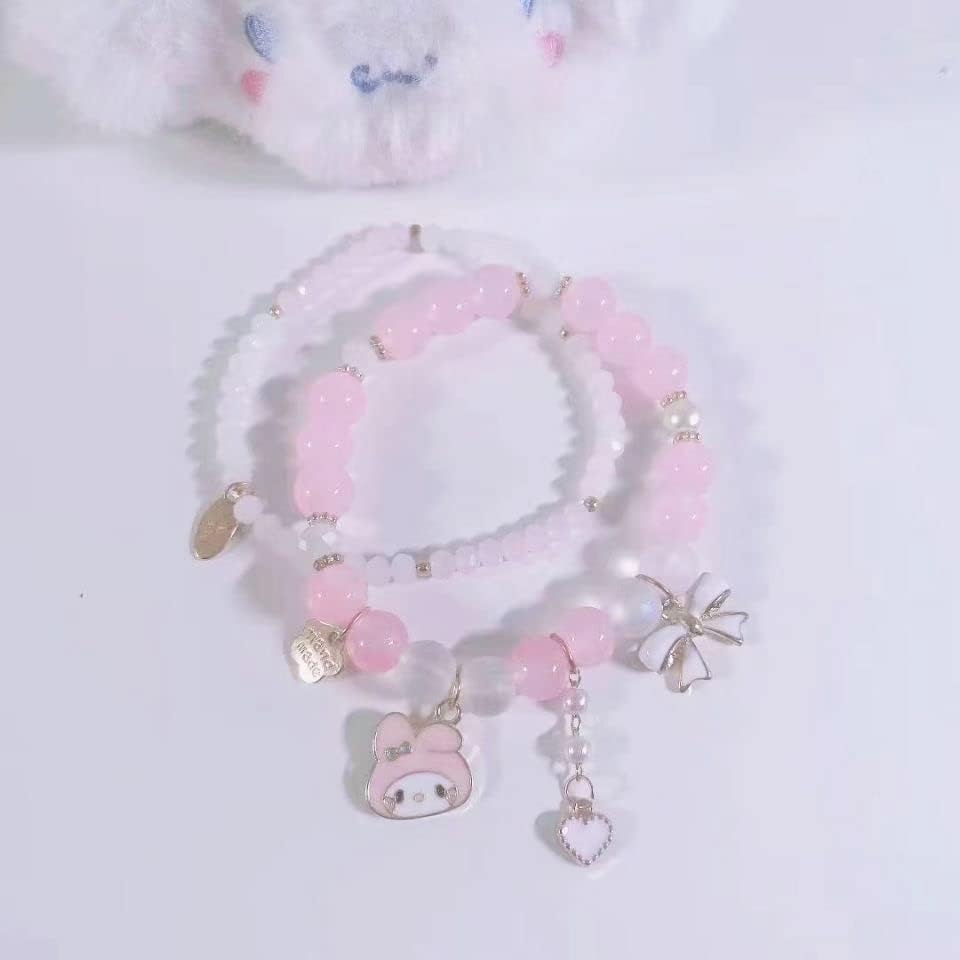 INENIMARTJ Matching Bracelets Set Pink Crystal Beads Bracelet Cute Cartoon Elastic Beaded Pearl Bracelets Jewelry Christmas Stocking Stuffers for Women Friendship Bracelet - Image 3