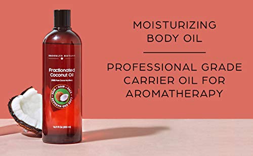 Brooklyn Botany Fractionated Coconut Oil for Skin – 100% Pure and Natural – Carrier Oil for Essential Oils, Aromatherapy and Massage - Moisturizing Skin, Hair and Face – Therapeutic Grade - 16 fl Oz