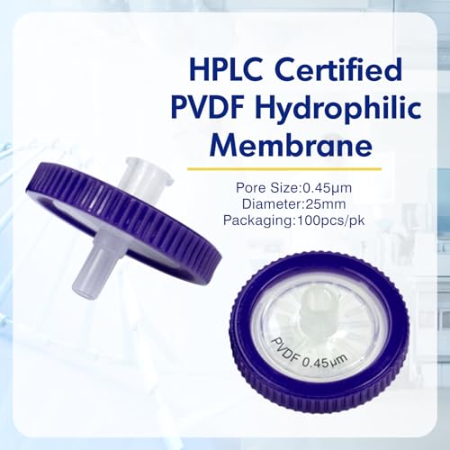 Image of Syringe Filters PVDF Hydrophilic Filtration 0.45um Micron Pore Size 25mm Membrane Diameter Lab PVDF Membrane Disc Non-Sterile by Labfil, Pack of 100