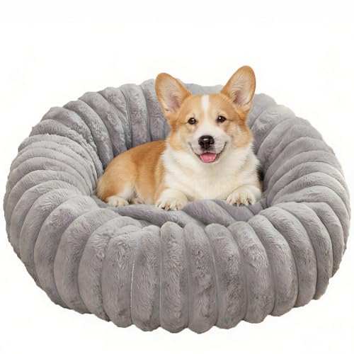 Yuly Cuccia per Cani, Forma di Ciambella, Letto per Gatti Lavabile, Cuscino Morbida, Fondo Antiscivolo, per Animali di Taglia Grande, Media e Piccola (Grigio,50cm/19.7in)