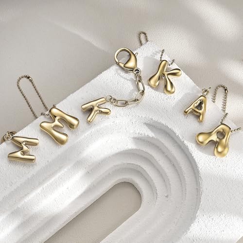 COTATI Gold Plated Bubble Letter Keychain for Women Initial Monogram Pendant Charm Keychains for Bag Handbags Purse