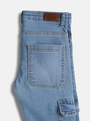 Image of Urbano Juniors Boy's Slim Fit Washed Denim Cargo Jeans with 6 Pockets Stretchable