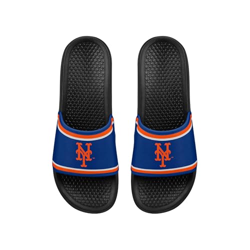 FOCO MLB Printed Team Logo and Color Stripes Comfortable Slide Sandals New York Mets Large