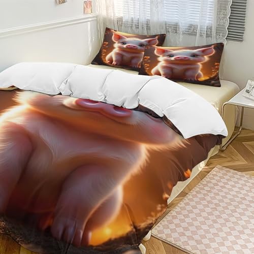 Housse de couette polyester 220x240cm Cochon Mignon anti-plis pour lit