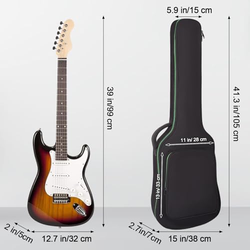 Image of Electric Guitar Bag 7MM Soft Padded Electric Guitar Case 39 Inch Gig Bag Backpack with Back Hanger Loop and Shoulder Strap, Green Zipper