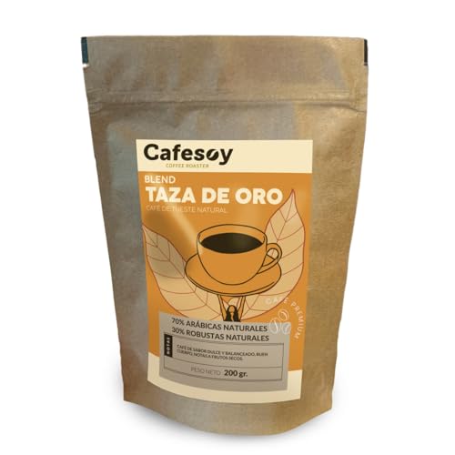 CAFESOY Café en grano natural 70% Arábica y 30% Robustas | Cafe en grano 200g | Café de especialidad | Tueste Natural y Artesanal | Cultivo Sostenible