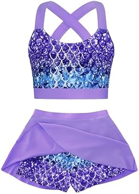 Cutemile Girls Purple Mermaid Tankini Swimsuit – Ages 8-9