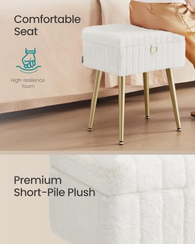 Image of SONGMICS Vanity Stool Chair Faux Fur with Storage, Vanity Bench, Metal Legs, Adjustable Feet, for Living Room, Bedroom, Makeup Room, Cream White ULOM505WZ02