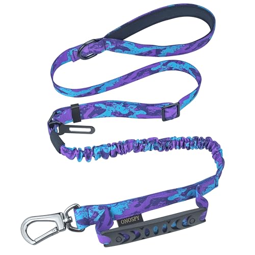 Tactical Dog Leash, 4-6FT Heavy Duty Strong Dog Bungee Leashes for Large Dogs Up to 150lbs, Reflective Dog Leash with Car Seat Belt for Training, Walking Lead for Smll Medium Dogs