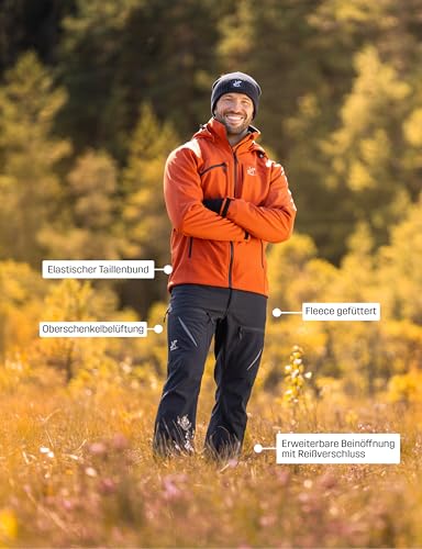 RevolutionRace Hiball Softshell Pants für Herren, Outdoor Hosen für Wandern, Black, XL