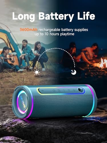 Image of MLOVE E80 Speakers Bluetooth Wireless, Portable Bluetooth Speaker with Aux Input, Micro SD Card Slot, Bass Boost, Dual Pairing, Lights, IPX7 Waterproof, BT5.4 for Outdoor, Travel, Car, TV, 30W, Blue