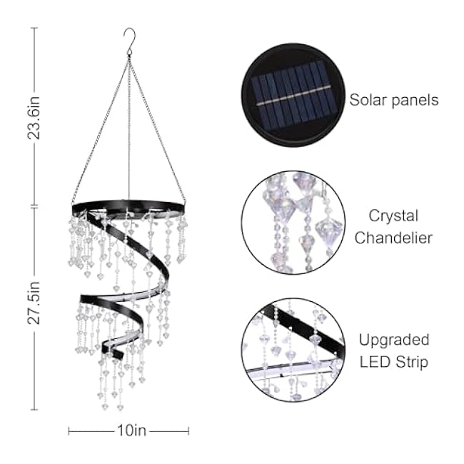 Solar Hanging Crystal Chandelier Outdoor Garden Decorative Lights Bright White 5ft LED Strip Waterproof Hanging Lantern for Garden, Yard, Patio, Gazebo, Party, Wedding Style 2