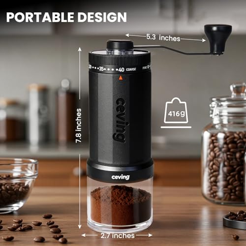 World's First 60g Large Capacity Manual Coffee Grinder, Portable Hand Coffee Bean Mill with 40 Adjustable Settings, Stainless steel Burr Grinder for Espresso, Pour Over, Camping, Travel, Gift, etc
