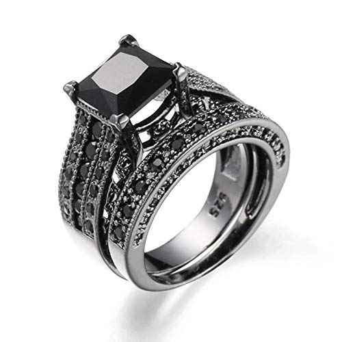Banemi Bague Pierre Bague en Argent avec Zircon Noir Anneau Inoxydable Cadeau Couple Bague Taille 54 Cover