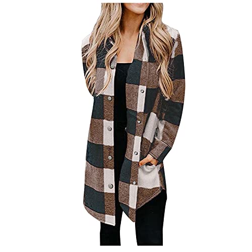 Manteau d'hiver à carreaux femme élégant veste mi-longue manches longues
