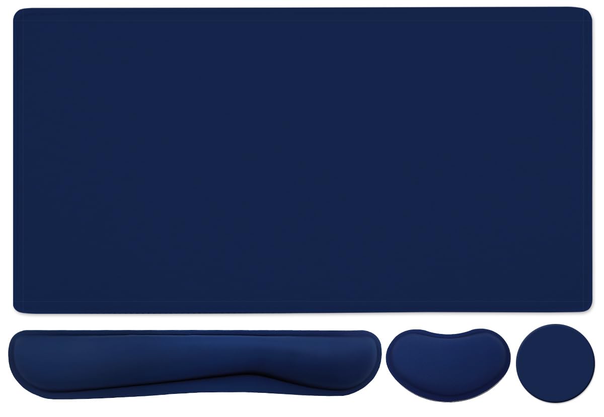 Large Keyboard Mouse Pad Set, Extended Mouse Pad+Keyboard Wrist Rest Support, Memory Foam Ergonomic Easy Typing, 4Pcs (35.4×15.13 in) Desk Pad Set for