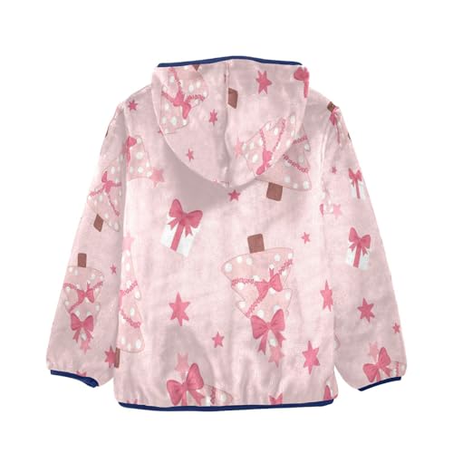 Christmas Trees with Pink Bows Toddler Fleece Jacket Girl Boys Hooded Fleece Jacket Coat Warm Outwear Zip-up 3-10T2