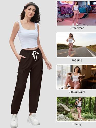 Image of Cromoncent Girls&Womens Cargo Pants Elastic Waist Lightweight Outdoor Jogger Pants, 6 Years - XX-Large