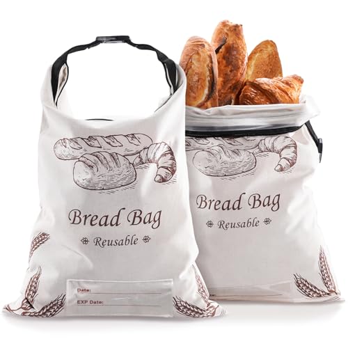 Puricon 2 bolsas reutilizables de lino y algodón con forro TPU para pan casero, gran capacidad con etiqueta de fecha, bolsa de almacenamiento de pan, 12,4 x 16,5 pulgadas