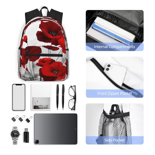 Sac à dos d'école classique rouge pour étudiante universitaire et trajets - 5