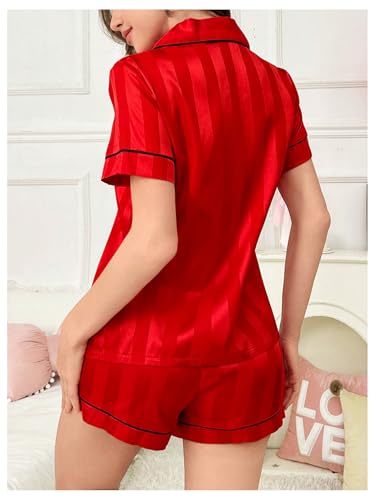 Image of SHENHE Women's 2 Piece Satin Pajama Set Leopard Short Sleeve Button Down Pj Shorts Set