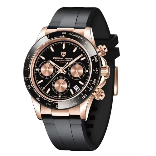 OHUGNA Pagani Design Mens Watch for Men Sapphire Glass Chronograph Stainless Steel 100M Waterproof Luminous Pointers Watch Japanese Movement Men Quartz Watch for Men (All Black)
