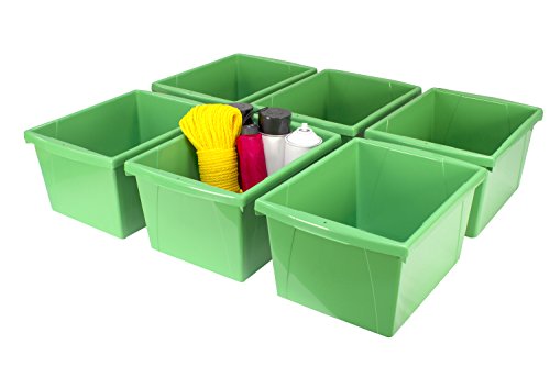 Image of Storex 4 Gallon Storage Bin - Plastic Classroom Organizer for Books and Supplies, Green, 6-Pack (61480C06C)