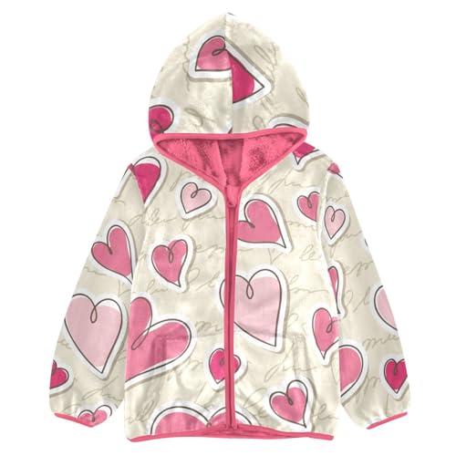 OTVEE Valentine Pink Heart Kids Hoodie Jackets Fall Spring Full Zip Warm Outwear Coat