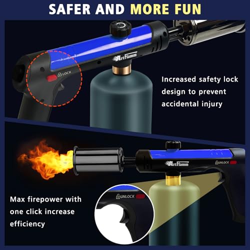 Image of ARTFLAMM Powerful Propane Torch Gun, Flamethrower with Turbo Mode, Charcoal Torch Lighter with Safety Lock, Kitchen Blow Torch for Cooking, BBQ, Searing Steak, Grill(Tank Not Included)