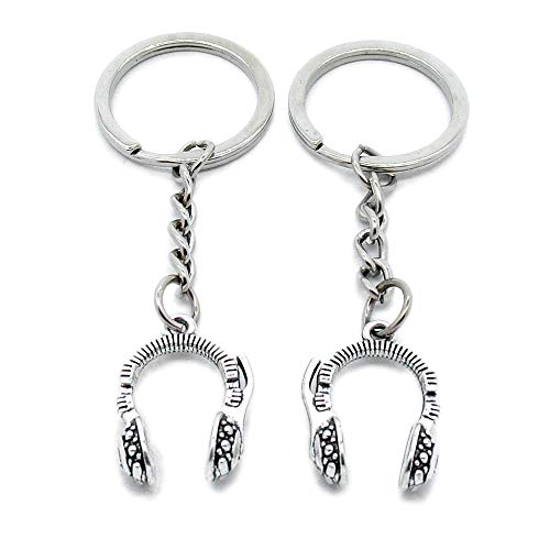 100 Pieces Metal Antique Silver Color Keychains Keyrings Y6OX2 Headset Headphone Key Chain Ring