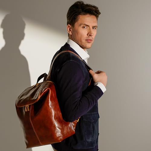 Time Resistance Leather Backpack - Unisex Business Rucksack Laptop Bag for Bag and Women (Cognac Brown)3