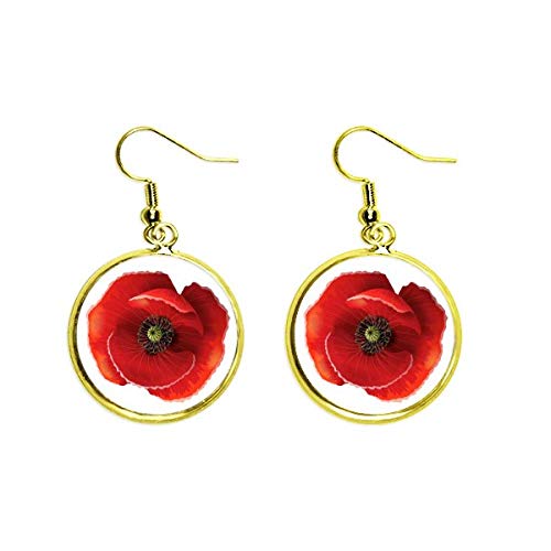 Pendientes de amapola roja artesanal y gota de oro alta joyería mujer