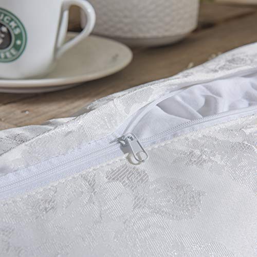 Jacquard Throw Pillow Covers For Couch Sofa Lace Ruffles Decorative Pillow Cases Sofa Durable Floral Satin Pattern, Comfortable Cushion Cover (White, 18 X 18 Inches) #TOP5