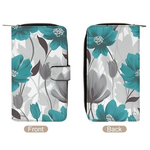 Teal Grey And White Floral1 Wallet Multifunctional Wallets for Men Compact Wallet Purse Passport Bag3