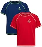 Picture of Quad Seven Boys Swim Shirt - 2 Pack Quick Dry Sun Protection Short Sleeve Rash Guard for Boys Youth Kids Swimwear (2T-18), Size 2T, Navy/Red