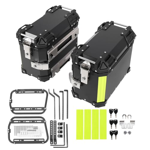 Lihsong Par de Maletas Laterales para Motocicleta 28L Caja de Alforjas Laterales Duras de Aleación de Aluminio Resistente Al Agua con Soporte Cerradura de Seguridad y Manija