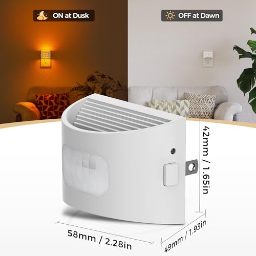 Image of DORESshop LED Night Light[2 Pack], Night Lights Plug into Wall, Dimmable Plug in Night Light with Motion Sensor, Dusk to Dawn Sensor, Nightlights for Adults, Bedroom, Bathroom, Amber, White Cover