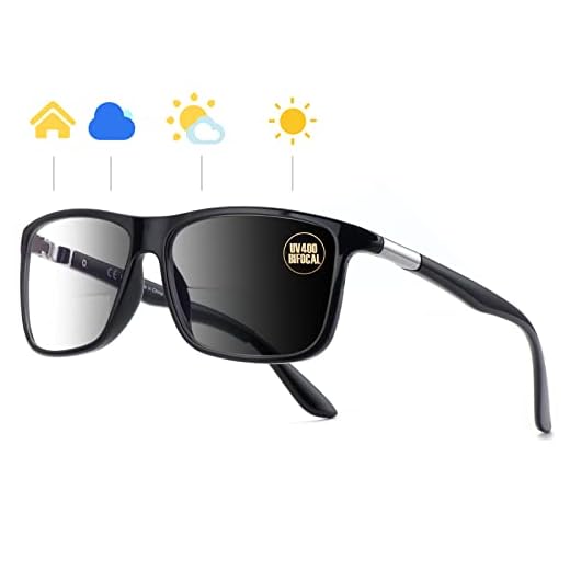 Missfive Photochromic Bifocal Reading Glasses Men Blue Light Protection, Designer Transition Retro Computer Readers Far and Near Dual-Use Lens Stylish Vintage Eyeglasses Glossy Black Eyewear, 2.5x