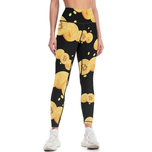 Bitcoin Gloden Women's High Waisted Yoga Leggings Soft Tummy Control Pants for Running Gym Daily