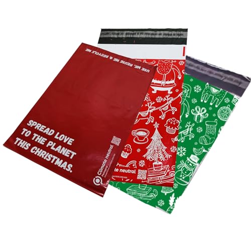 Paquete de 90 bolsas de polietileno autosellantes (30 de cada uno), color rojo/verde/reno, Navidad, Navidad, postales, bolsas de correo fuertes, embalaje postal, varios sobres para envíos
