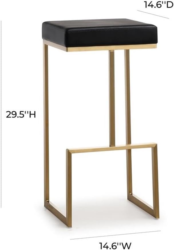 Tov Furniture Ferrara Black Performance Vegan Leather and Gold Steel Barstool - Set of 2