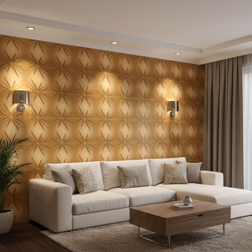 Image of Kayra Decor 3D Wall Panels Designer - Yellow Color | 19.7 inch x 19.7 inch (Pack of 18) - Covers 48.42 Sq. Ft | Premium Home & Office Wall Decoration