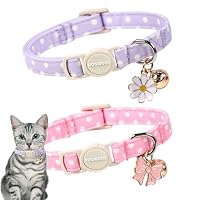 Amazon.co.jp: 2パック ピンク パープル ポルカ 猫 首輪 ベル付き