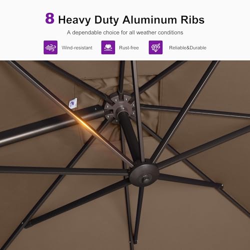 Image of PURPLE LEAF Patio Umbrella with Base 10' X 13' Bronze 5 Level Tilt, Taupe