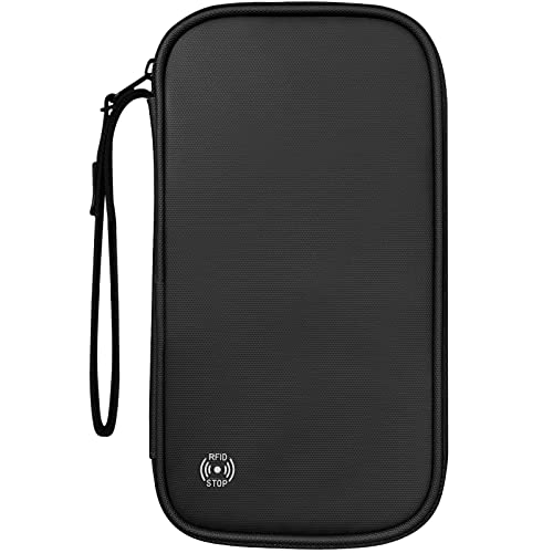 sprecenk Passport Holder Travel Wallet, RFID Blocking Travel Document Holder Wallet Organiser, Multiple Family Passport Wallet Men Women for ID Card, Credit Cards, Flight Tickets, Cash, Coins, Black